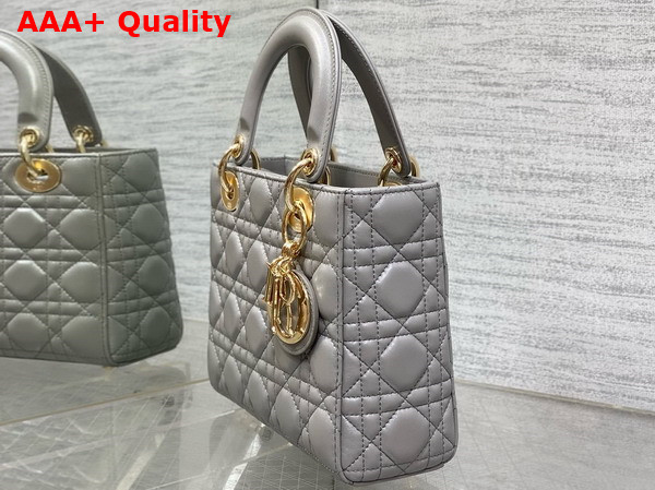 Dior Small Lady Dior My ABCdior Bag in Pearl Gray Cannage Lambskin with Pale Gold Finish Metal Replica
