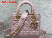 Dior Small Lady Dior My ABCdior Bag in Pearl Pink Cannage Lambskin with Pale Gold Finish Metal Replica