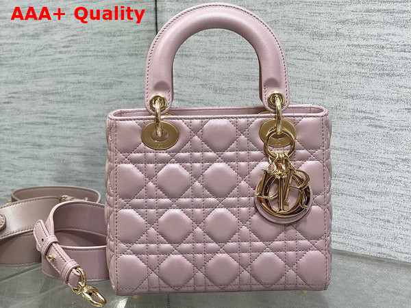 Dior Small Lady Dior My ABCdior Bag in Pearl Pink Cannage Lambskin with Pale Gold Finish Metal Replica