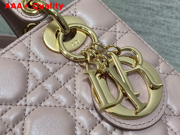Dior Small Lady Dior My ABCdior Bag in Pearl Pink Cannage Lambskin with Pale Gold Finish Metal Replica