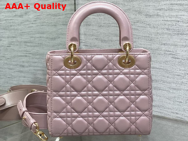 Dior Small Lady Dior My ABCdior Bag in Pearl Pink Cannage Lambskin with Pale Gold Finish Metal Replica