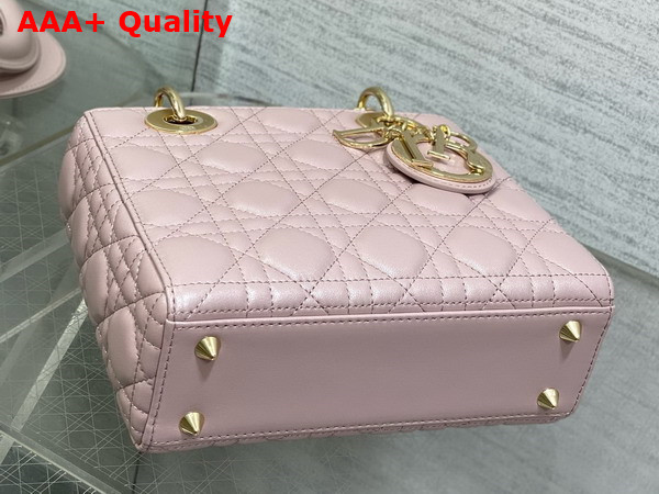 Dior Small Lady Dior My ABCdior Bag in Pearl Pink Cannage Lambskin with Pale Gold Finish Metal Replica
