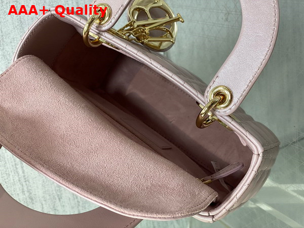 Dior Small Lady Dior My ABCdior Bag in Pearl Pink Cannage Lambskin with Pale Gold Finish Metal Replica