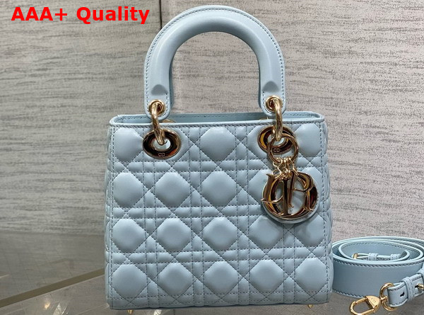 Dior Small Lady Dior My ABCdior Bag in Sky Blue Cannage Lambskin with Pale Gold Finish Metal Replica
