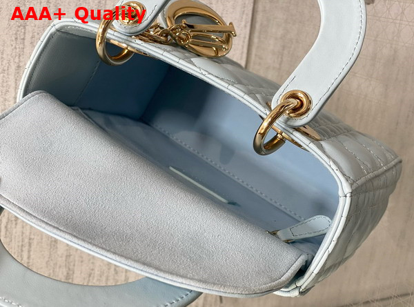 Dior Small Lady Dior My ABCdior Bag in Sky Blue Cannage Lambskin with Pale Gold Finish Metal Replica