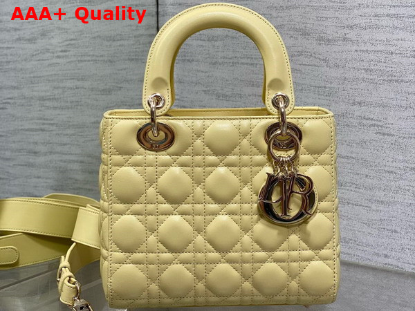 Dior Small Lady Dior My ABCdior Bag in Yellow Cannage Lambskin with Pale Gold Finish Metal Replica