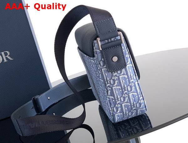 Dior Small Saddle Messenger Bag with Flap in Blue Dior Oblique Jacquard and Blue Grained Calfskin Replica