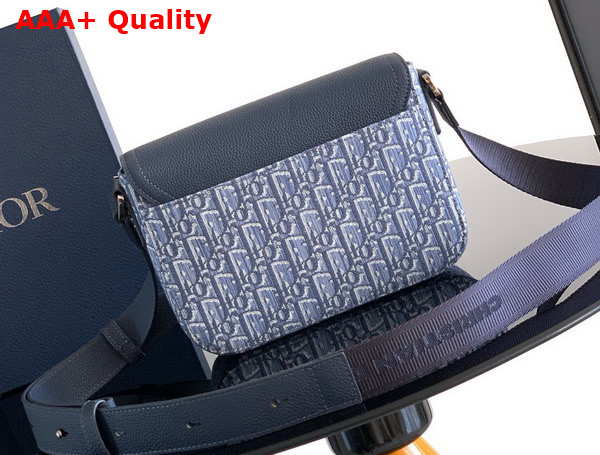 Dior Small Saddle Messenger Bag with Flap in Blue Dior Oblique Jacquard and Blue Grained Calfskin Replica
