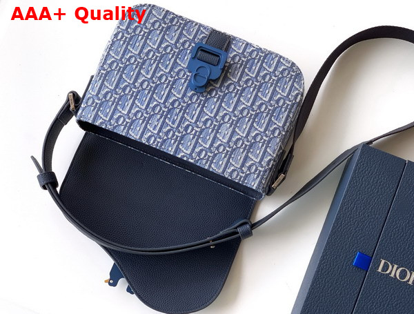Dior Small Saddle Messenger Bag with Flap in Blue Dior Oblique Jacquard and Blue Grained Calfskin Replica