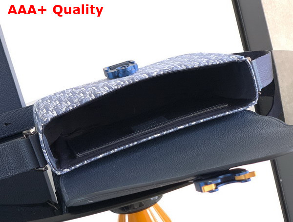 Dior Small Saddle Messenger Bag with Flap in Blue Dior Oblique Jacquard and Blue Grained Calfskin Replica