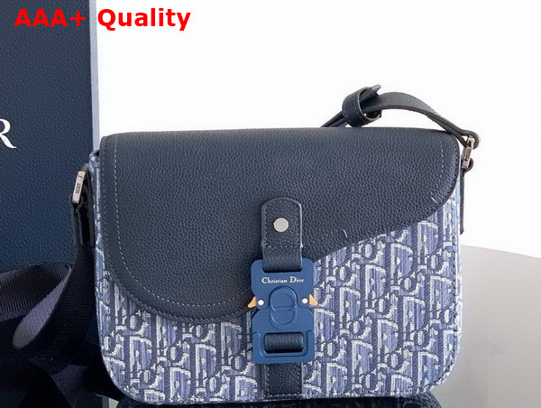 Dior Small Saddle Messenger Bag with Flap in Blue Dior Oblique Jacquard and Blue Grained Calfskin Replica