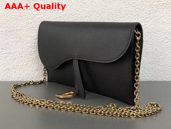 Dior Small Saddle Wallet on Chain Clutch in Black Calfskin Replica