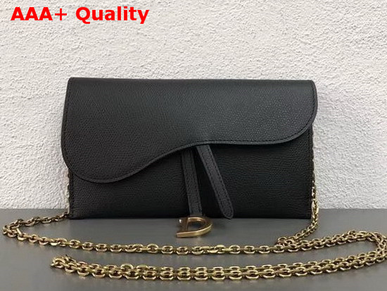Dior Small Saddle Wallet on Chain Clutch in Black Calfskin Replica