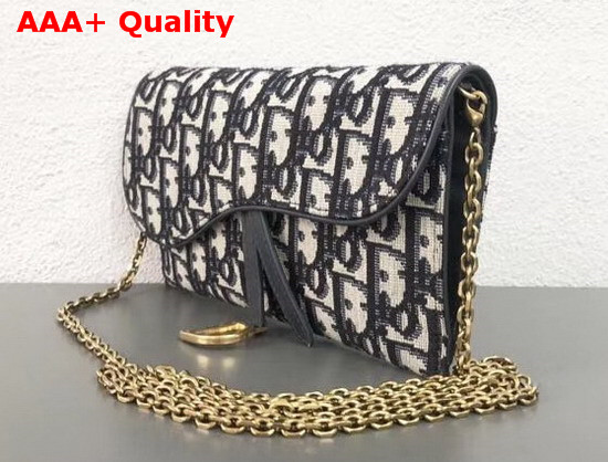 Dior Small Saddle Wallet on Chain Clutch in Blue Dior Oblique Jacquard Canvas Replica