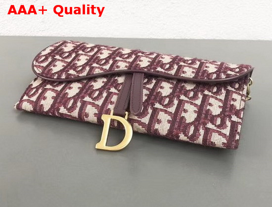 Dior Small Saddle Wallet on Chain Clutch in Burgundy Dior Oblique Jacquard Canvas Replica