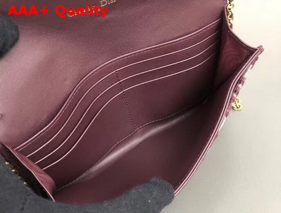 Dior Small Saddle Wallet on Chain Clutch in Burgundy Dior Oblique Jacquard Canvas Replica