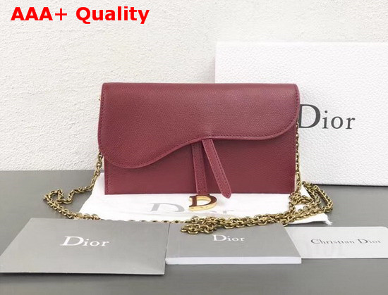Dior Small Saddle Wallet on Chain Clutch in Red Calfskin Replica