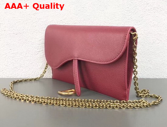 Dior Small Saddle Wallet on Chain Clutch in Red Calfskin Replica