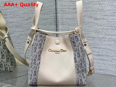 Dior Small Signature Bucket Bag Blue Dior Oblique Chambray with Raffia Effect and Light Biscuit Smooth Calfskin Replica