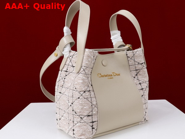 Dior Small Signature Bucket Bag in Beige Cannage Tweed and Smooth Calfskin Replica