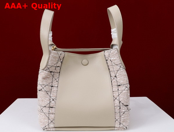 Dior Small Signature Bucket Bag in Beige Cannage Tweed and Smooth Calfskin Replica