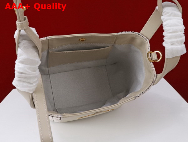 Dior Small Signature Bucket Bag in Beige Cannage Tweed and Smooth Calfskin Replica