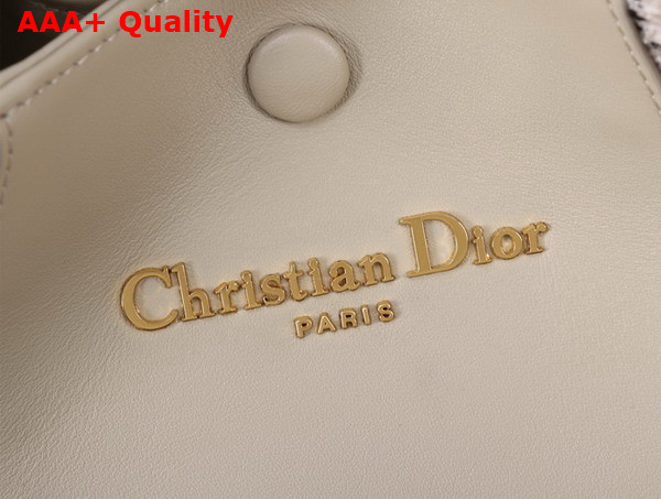 Dior Small Signature Bucket Bag in Beige Cannage Tweed and Smooth Calfskin Replica