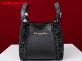 Dior Small Signature Bucket Bag in Black Cannage Tweed and Smooth Calfskin Replica