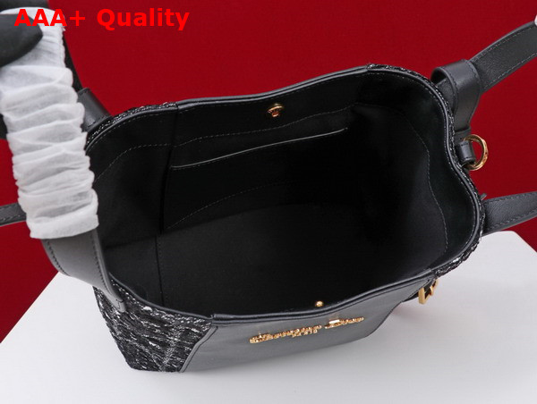 Dior Small Signature Bucket Bag in Black Cannage Tweed and Smooth Calfskin Replica