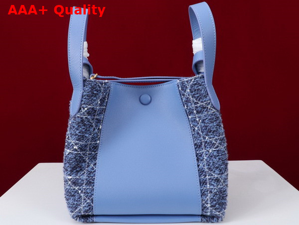 Dior Small Signature Bucket Bag in Blue Cannage Tweed and Smooth Calfskin Replica