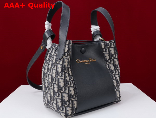 Dior Small Signature Bucket Bag in Blue Dior Oblique Jacquard and Smooth Calfskin Replica
