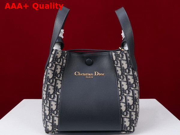 Dior Small Signature Bucket Bag in Blue Dior Oblique Jacquard and Smooth Calfskin Replica