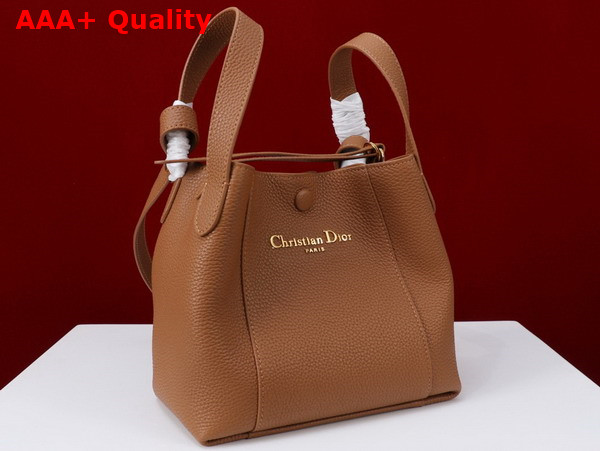 Dior Small Signature Bucket Bag in Brown Grained Calfskin Replica