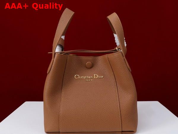 Dior Small Signature Bucket Bag in Brown Grained Calfskin Replica