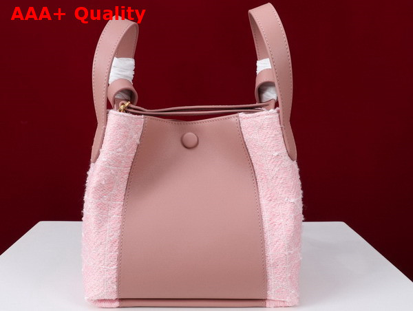Dior Small Signature Bucket Bag in Rose des Vents Cannage Tweed and Smooth Calfskin Replica
