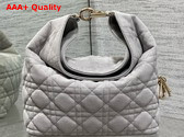 Dior Small Toujours Hobo Bag in Gray Cannage Suede Goatskin Replica