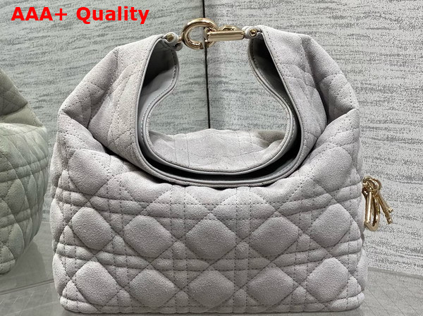 Dior Small Toujours Hobo Bag in Gray Cannage Suede Goatskin Replica