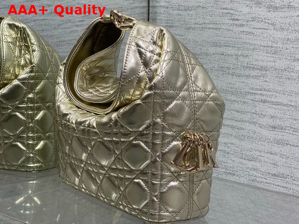 Dior Small Toujours Hobo Bag in Metallic Gold Cannage Lambskin Replica