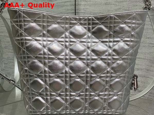 Dior Small Toujours Hobo Bag in Metallic Silver Cannage Lambskin Replica