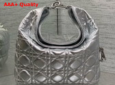 Dior Small Toujours Hobo Bag in Metallic Silver Cannage Lambskin Replica