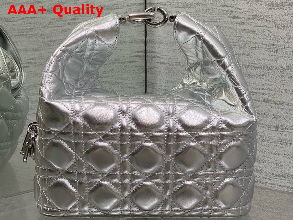 Dior Small Toujours Hobo Bag in Metallic Silver Cannage Lambskin Replica