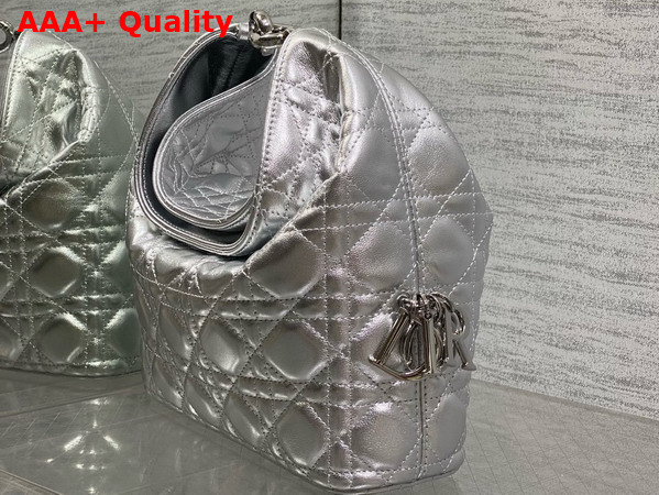 Dior Small Toujours Hobo Bag in Metallic Silver Cannage Lambskin Replica