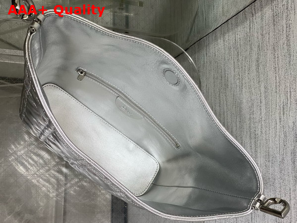 Dior Small Toujours Hobo Bag in Metallic Silver Cannage Lambskin Replica