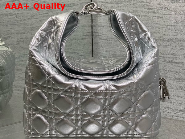 Dior Small Toujours Hobo Bag in Metallic Silver Cannage Lambskin Replica