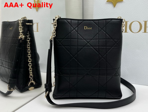 Dior Small Vertical Dior Trianon Bag with Chain Black Flat Macrocannage Lambskin Replica