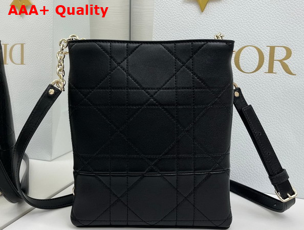 Dior Small Vertical Dior Trianon Bag with Chain Black Flat Macrocannage Lambskin Replica