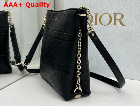 Dior Small Vertical Dior Trianon Bag with Chain Black Flat Macrocannage Lambskin Replica