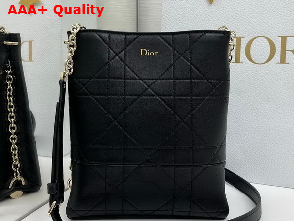 Dior Small Vertical Dior Trianon Bag with Chain Black Flat Macrocannage Lambskin Replica
