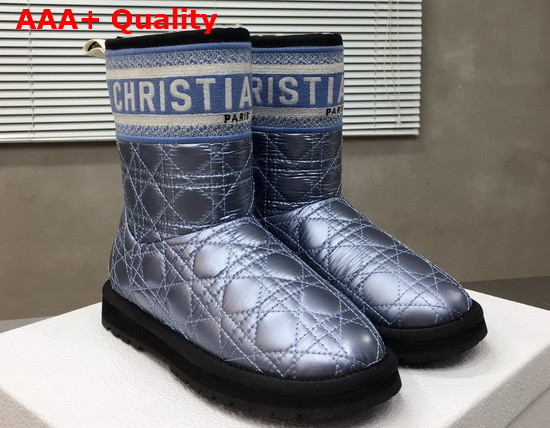 Dior Snow Ankle Boot in Metallic Blue Quilted Canage Fabric Replica