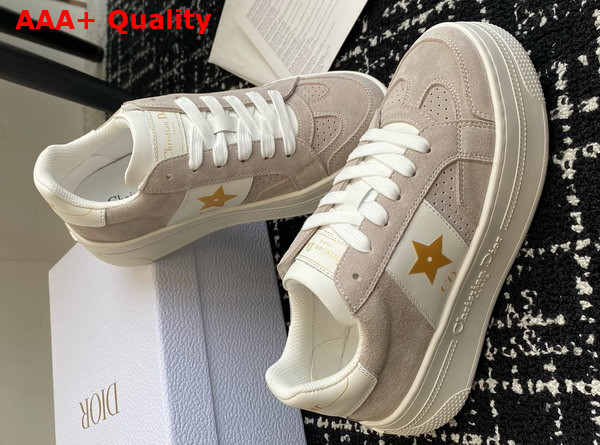 Dior Star Platform Sneaker in Light Beige Suede Calfskin with Gold Printed Star Replica